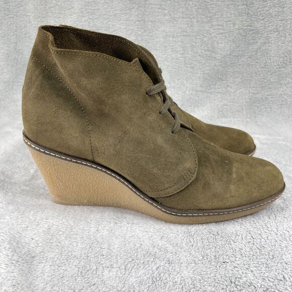 J.Crew MacAlister Womens Bootie Sz 12 Olive Green Suede Leather Wedge Ankle Boot - Picture 4 of 11